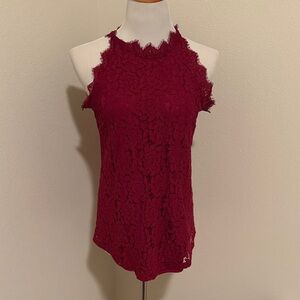 Chic Lace Halter Blouse - Burgundy